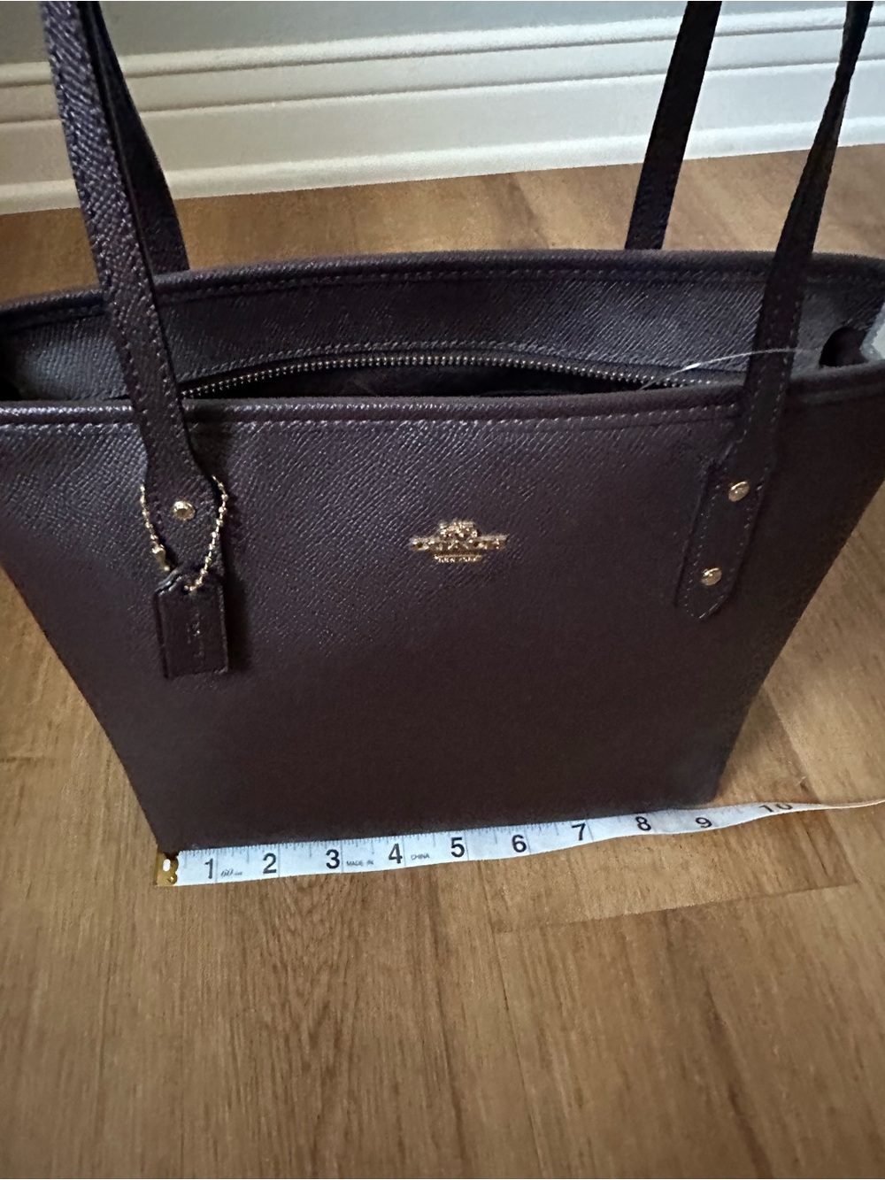 Coach Dark Brown Leather Structured Tote with Gold Logo